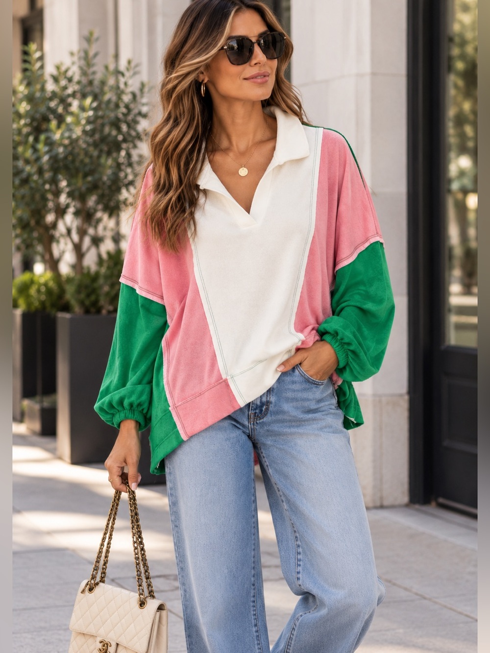 Contrast Collared Oversized Sweatshirt